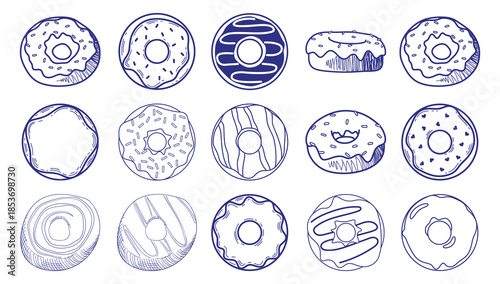 Hand-Drawn Donut Collection: A Sweet Assortment of Delicious Treats