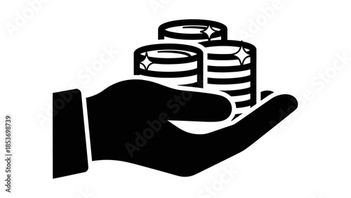 Hand Holding Stack of Coins Money Silhouette Icon Vector
