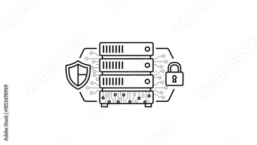 Server Data Security Shield and Lock Line Icon Vector