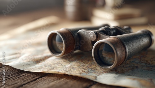Wallpaper Mural Vintage binoculars and old map suggest exploration and discovery Torontodigital.ca
