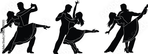 Vector Silhouette of a Salsa Dance Couple, Elegant Dancing Pose Illustration