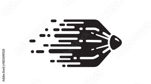 a simple black and white illustration depicting a badminton shuttlecock in mid flight showcasing its aerodynamic design and speed