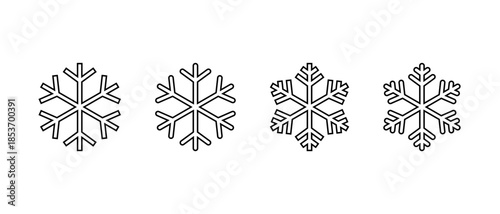 Snowflake outline icon set. Winter frost, snow crystal symbol