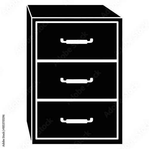 Streamlined black filing cabinet icon for comprehensive document organization and secure storage, promoting office efficiency and administrative fluidity in any workspace