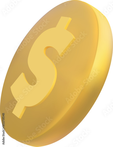 Dollar zloty coin side view, falling, isolated background.