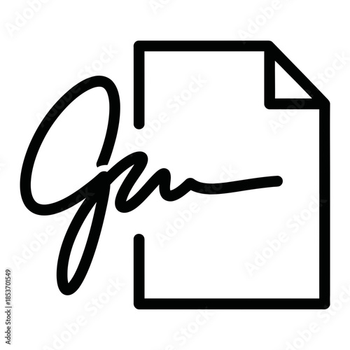 Sleek vector icon illustrating an important business document with a prominent handwritten signature, representing official authorization, secure agreements, and digital validation