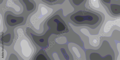 Abstract topographic map contour lines in shades of gray and purple with organic shapes and fluid transitions creating a unique background texture for graphic design