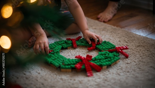 Green Brick Wreath with Red Ribbon
