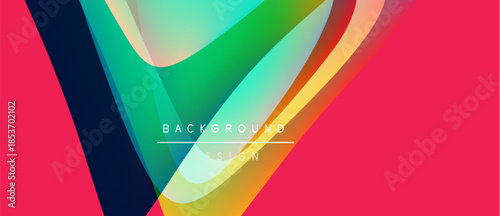 Abstract vibrant design features flowing colorful shapes. Pink backdrop complements dynamic curves, creating modern visual impact.