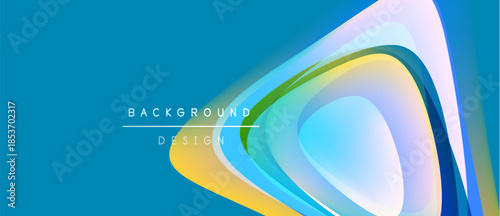 Abstract flowing shapes, vibrant colors, modern design. Blue dominates background, yellow accents present. Minimalist aesthetic, clean lines.