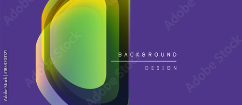 Abstract layers create vibrant gradient effect. Purple backdrop emphasizes flowing shapes, modern design elements.