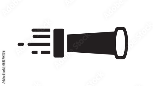 a simple black and white illustration depicts a classic megaphone or bullhorn with sound waves emanating from it