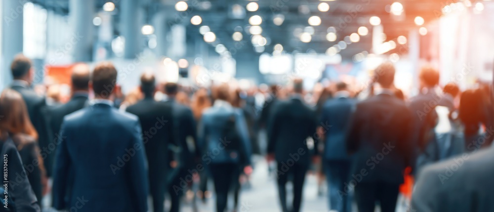 Naklejka premium Blurred crowd of people walking in hallway conference business event