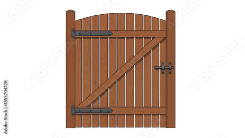 A simple wooden garden gate with a diagonal brace and metal hinges