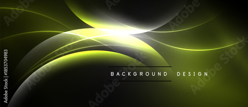 Abstract design features flowing yellow lines, bright light source, dark background. Modern aesthetic, suitable for digital projects.