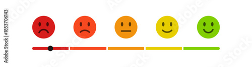 Colorful feedback emoji faces, emoticons ranging from happy to sad, for surveys, rating systems, user feedback, and UI elements as a rating scale or for collecting feedback on satisfaction and mood	