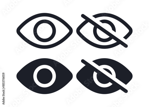 eye icon set. vision icon, see view icons - eyesight symbol - invisible eye hide icon, incognito icon no eye view hidden icon set. vision icon, unsee icons