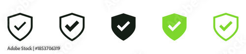 Shield check mark icon or security shield protection icon with tick symbol. green security shield icon	