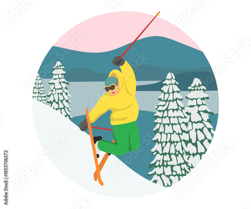 Ski jumper. A person jumping in moguls