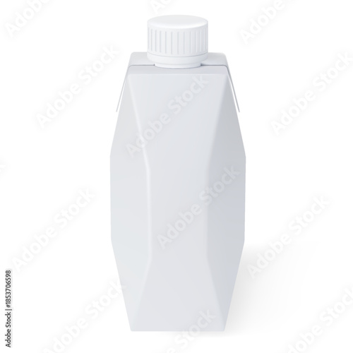 Realistic milk box, vector 3D white cardboard template for juice, dairy and beverage products, mock up package container