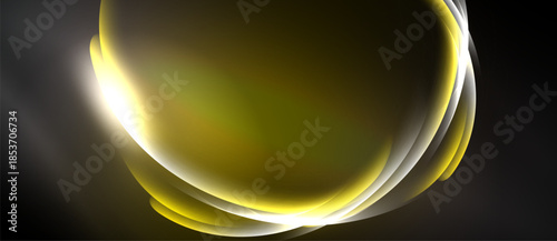 Abstract golden swirl design. Smooth curves, light reflections create dynamic visual impact. Dark background emphasizes bright central element.