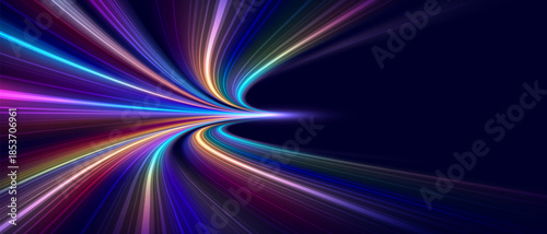Modern abstract high speed movement with dynamic motion light trails, speed effect on dark blue background. Futuristic digital technology concept. Pattern for banner. Vector EPS10.