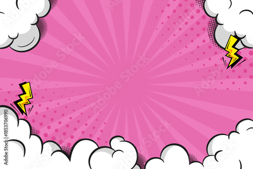 comic style background with clouds and a fun purple color