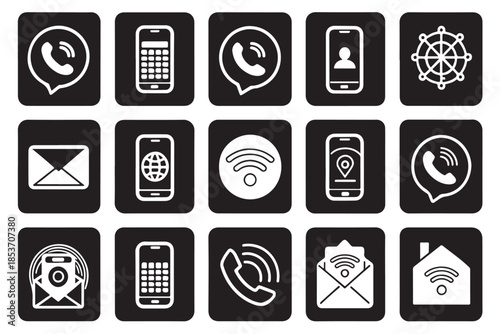Collection of modern communication icons for business and technology
