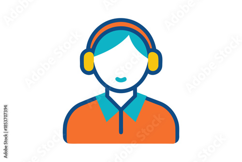 Simple 2D Avatar of a Technical Support Lead with Vibrant Colors, representing Helpdesk Assistance, Customer Service, and IT Professional Expertise in a Flat Vector Style.
