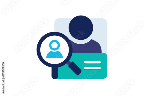 Admin Auditing a User Account with Magnifying Glass Icon for Security Review, Data Inspection, and System Compliance Vector