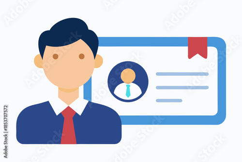 Digital Certificate Icon Next to a Professional Avatar for Online Authentication, Identity Verification, and Secure Transactions