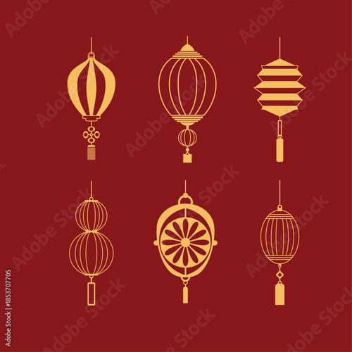 Set of chinese lunar lantern icons shape vintage asia ornament