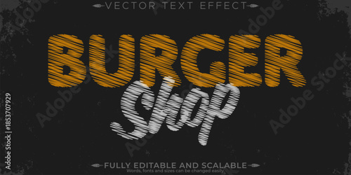 Burger pizza logo text effect, editable fast food and logo customizable font style