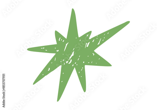 Hand drawn doodle star with pastel crayon texture. Cute celestial icon and sparkle element for party decoration, school projects. Chalk-style sketched twinkling shape. Vector Illustration isolated