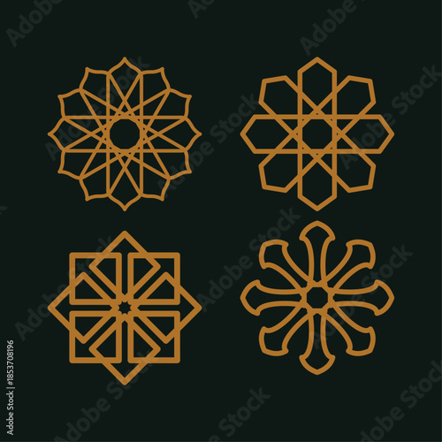 set of islamic icon ornament with dark green background
