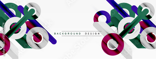 Abstract geometric shapes overlap, creating dynamic visual effect. White background emphasizes colorful design elements. Modern, stylish composition.