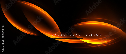 Abstract orange lines over black background. Smooth curves create dynamic visual effect. Modern design element for presentations, websites.