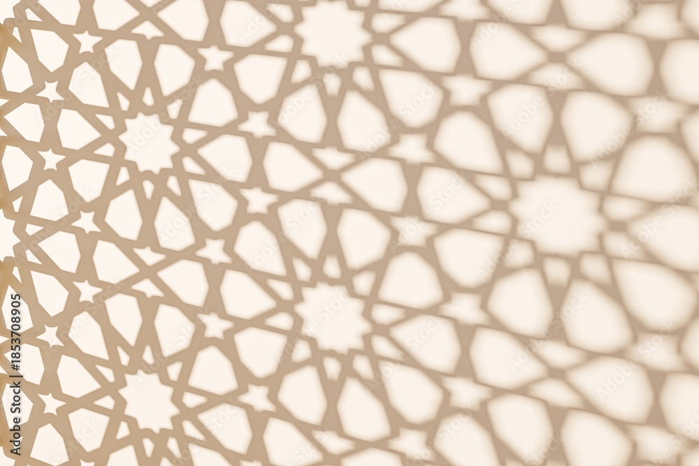 Naklejka premium A close-up of intricate geometric patterns casting soft shadows, creating a beautiful visual effect. The design features stars and shapes, ideal for artistic backgrounds.