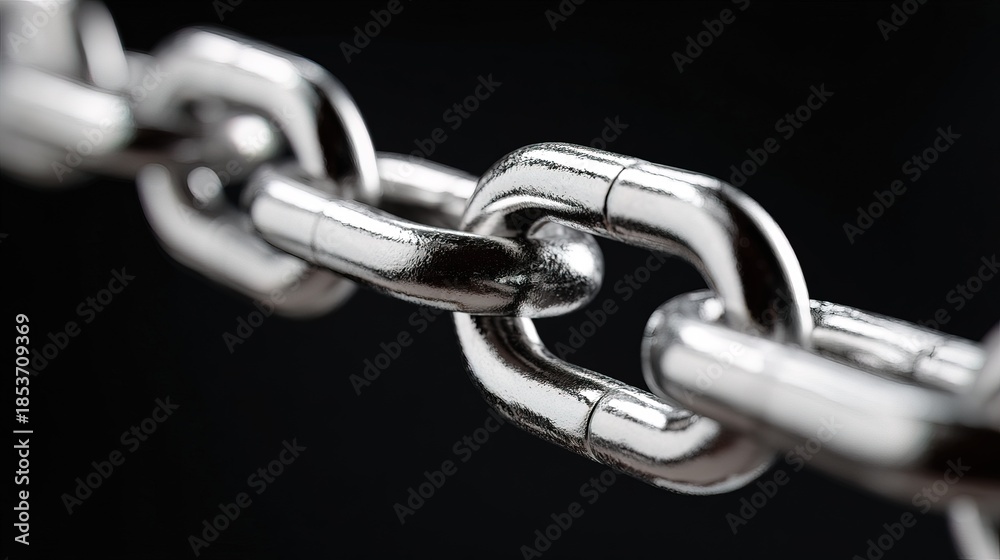 Obraz premium Close up Shiny Silver Chain Link Detail on Dark Backdrop Abstract