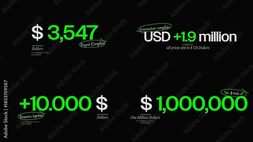 Currency Counters Text Animations | Animated money values, exchange ...