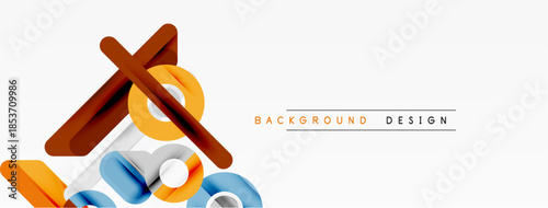 Abstract geometric shapes overlap, creating dynamic visual composition. Bright colors contrast against white background. Modern design element.