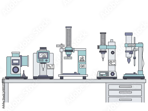 Collection of Scientific Laboratory Machines on a Table.