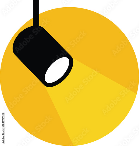 A clear graphic displays a black spotlight illuminating an area with a warm glow on a bright yellow background