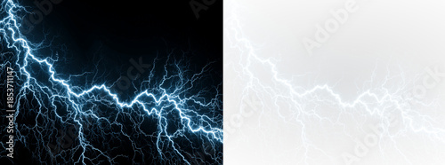 Blue lightning flashes across the storm, radiating light and electric energy. Bolts strike with danger while thunder echoes in the sky. Perfect PNG overlay for visuals.