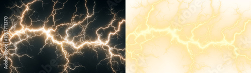 Obraz na płótnie Yellow lightning arcs illuminate the stormy sky with electric light and energy