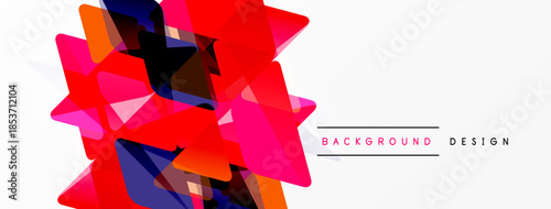 Abstract geometric shapes, vibrant reds, purples, oranges. White space creates modern design element. Background suggests dynamic composition.