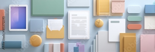 A collection of colorful stationery items arranged creatively for modern design projects or office setups.