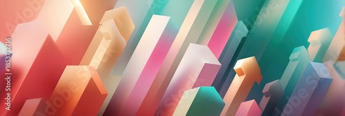 A vibrant abstract composition featuring colorful geometric shapes that evoke depth and movement.