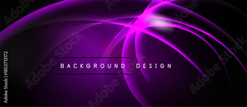 Abstract purple lines create dynamic curves. Dark background emphasizes bright central glow, modern design element.