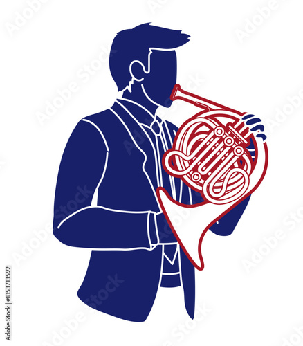French Horn Musician Orchestra Instrument Cartoon Graphic Vector 